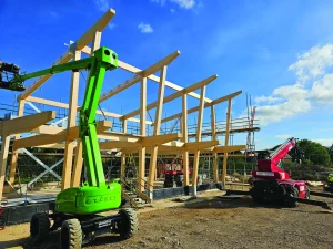Glulam and Timber Frame structure being built