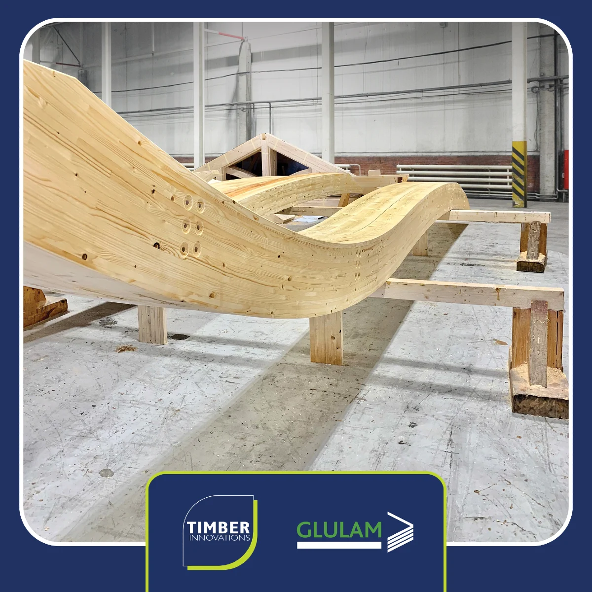 Wooden glulam structure in factory