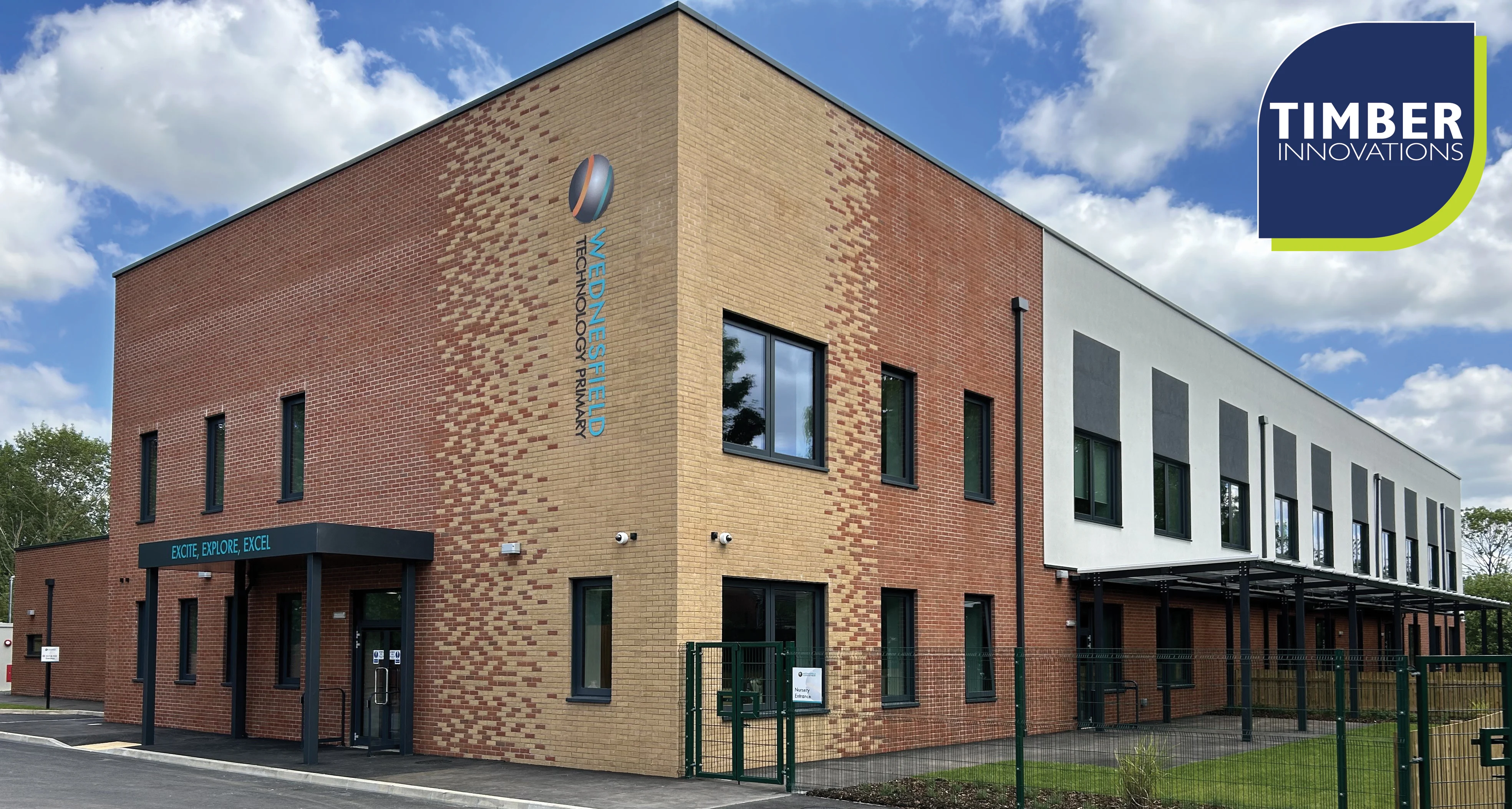 Brick and white school building